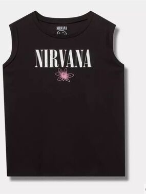 NWT TORRID | Nirvana Black Sleeveless Roll Sleeve Embroidered Tank Sz. 2 or a 2x